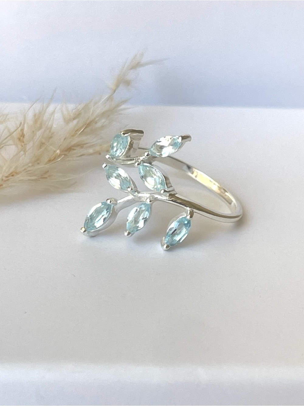 Natural Blue Topaz “The branch” ring in 825 Sterling silver! US: 8 - Picture 9 of 11
